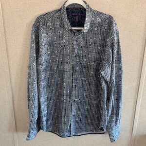 Visconti Black XL Button Down Shirt Geometric Retro Print Long Sleeve Designer